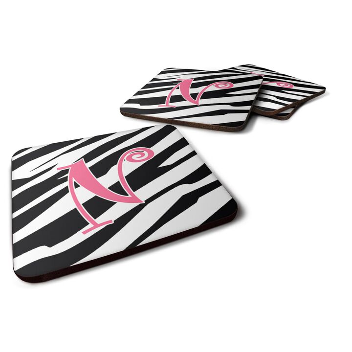 Caroline's Treasures CJ1037-NFC Monogram-Zebra Stripe and Pink Foam Coasters (Set of 4), Initial Letter N, 3.5 H x 3.5 W, Multicolor
