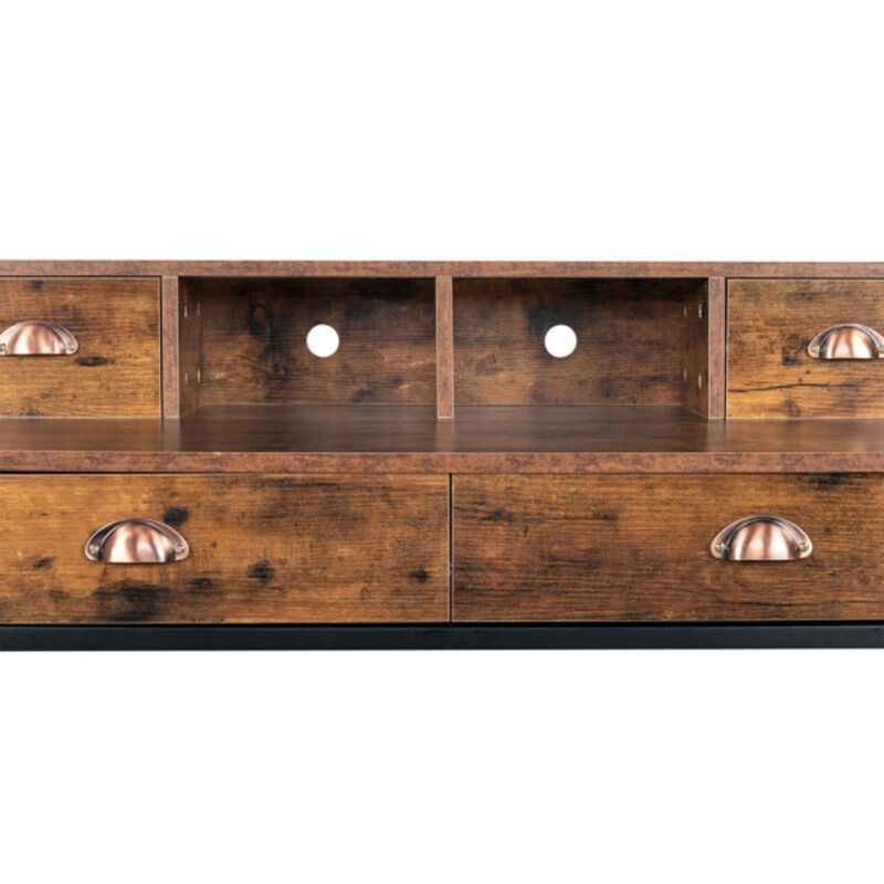 Steel Frame Computer Desk with Old Wood Table Top, 4 Drawers for Home Office or Study