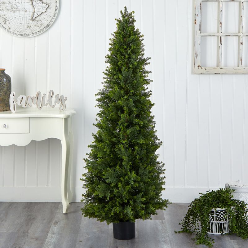 Hivvago 5.5 Feet Cypress Cone Topiary Artificial Tree UV Resistant (Indoor/Outdoor)