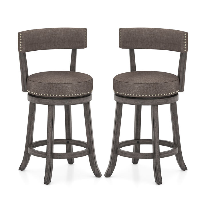 Set of 2 Counter Height Chairs with 360° Swivel Seat and Rubber Wood Frame