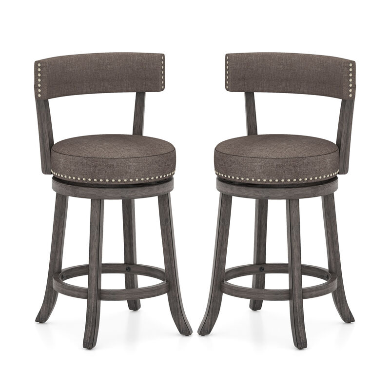 Set of 2 Counter Height Chairs with 360° Swivel Seat and Rubber Wood Frame