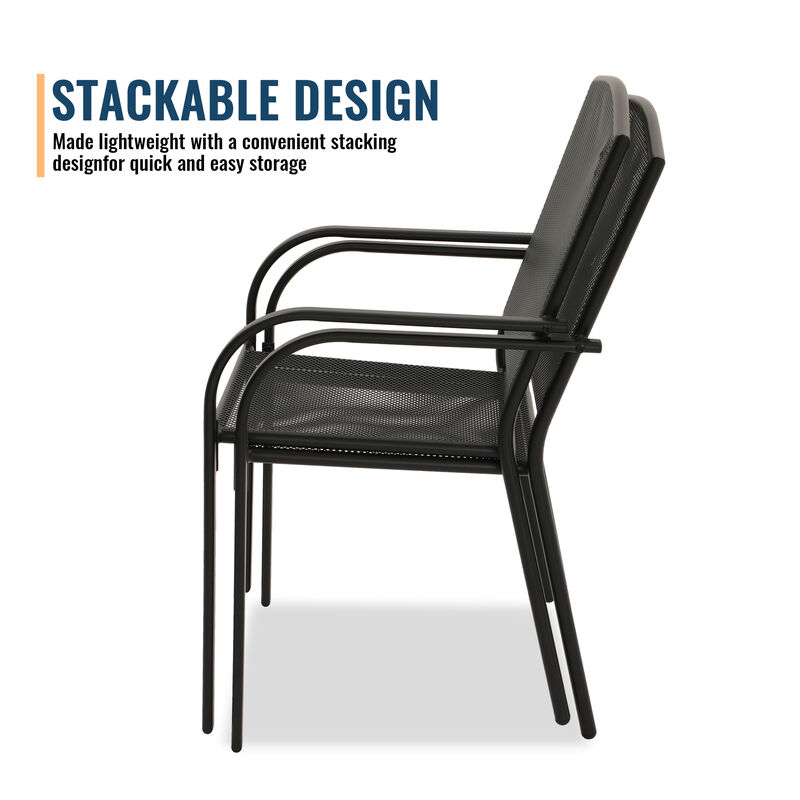 MONDAWE 9-Piece Extra Large Aluminum Telescopic Table And Chair Set With 8 Pcs Steel Mesh Dining Chairs, Black