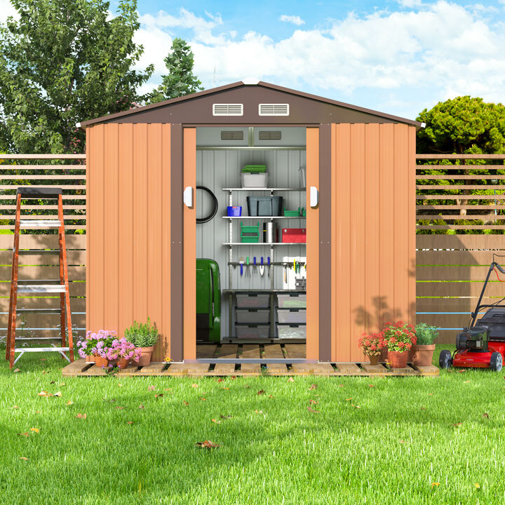 6' x 8' Outdoor Metal Storage Shed Garden Tool Organizer House