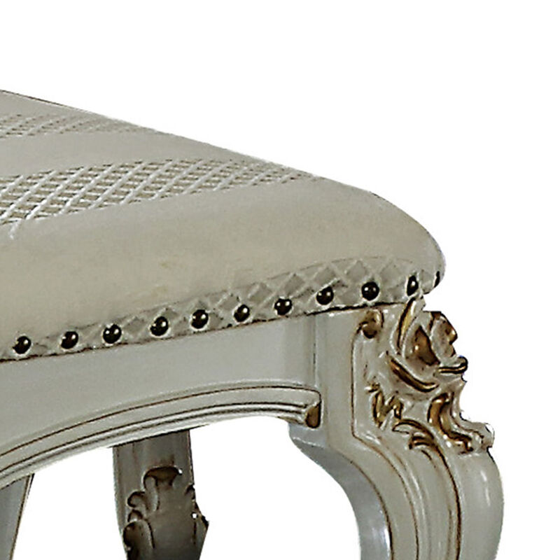 Leatherette Button Tufted Wooden Side Chairs, Set of 2,White and Brown-Benzara