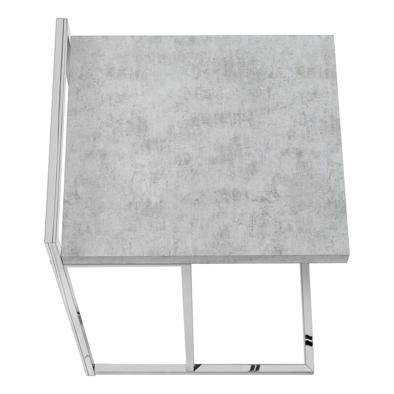 Monarch Specialties I 3639 Accent Table, C-shaped, End, Side, Snack, Living Room, Bedroom, Metal, Laminate, Grey, Chrome, Contemporary, Modern