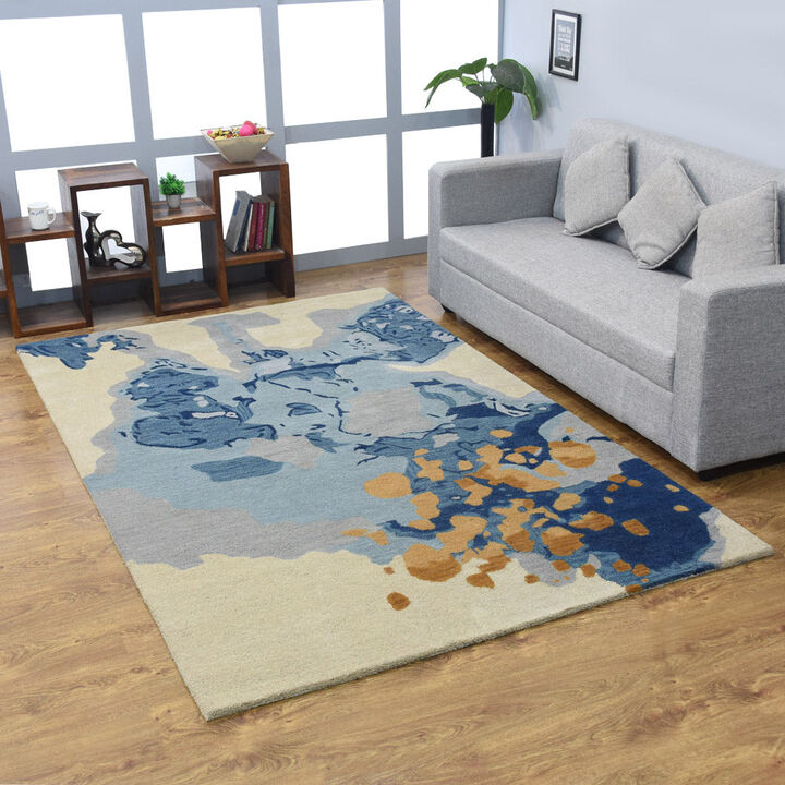 RUGSOTIC CARPETS HAND TUFTED WOOL ECO-FRIENDLY AREA RUGS  - 5'x8', Rectangle Shape, Multicolor, Abstract Modern Design, High Pile Thick Handmade Area Rugs for Living Room, Bed Room (K00S18)