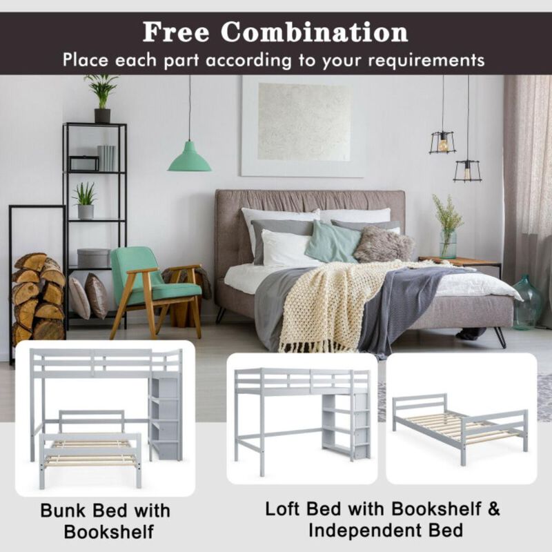 Hivvago Twin Over Twin Loft Bunk Bed with 3-Tier Bookcase