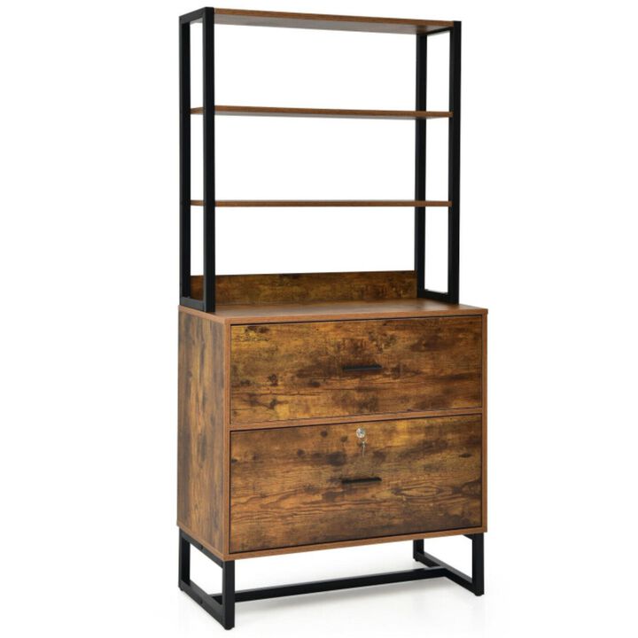 Hivvago Letter Size Lateral File Cabinet with Lock and Bookshelf