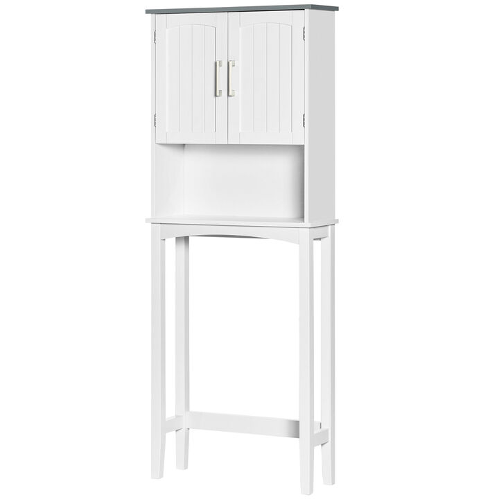 Modern Over The Toilet Storage Cabinet w/ Adjustable Shelf & Open Shelf Grey