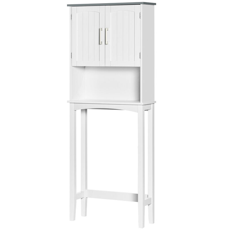 Modern Over The Toilet Storage Cabinet w/ Adjustable Shelf & Open Shelf Grey