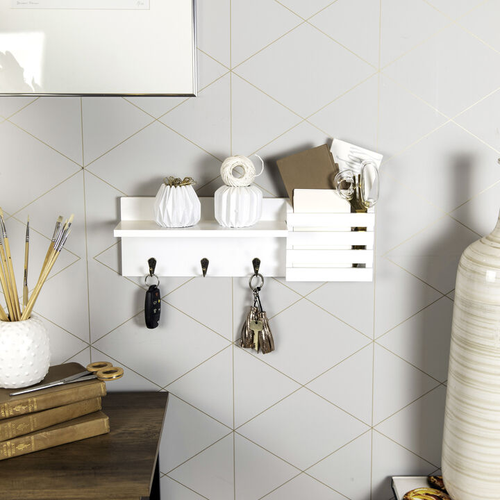 Mail and Key Wall Shelf Organizer with Pocket and Hanging Hooks