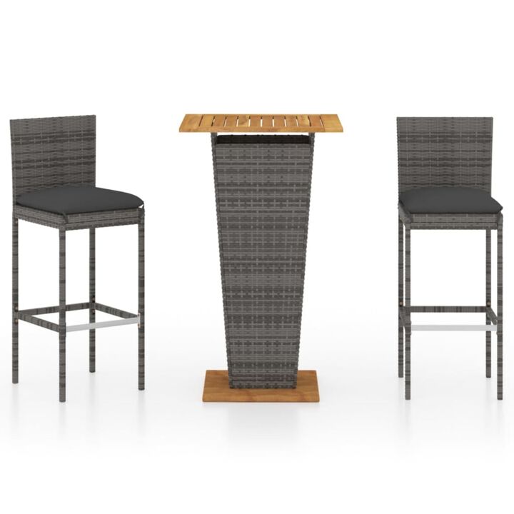 vidaXL 3 Piece Garden Bar Set with Cushions Poly Rattan Gray