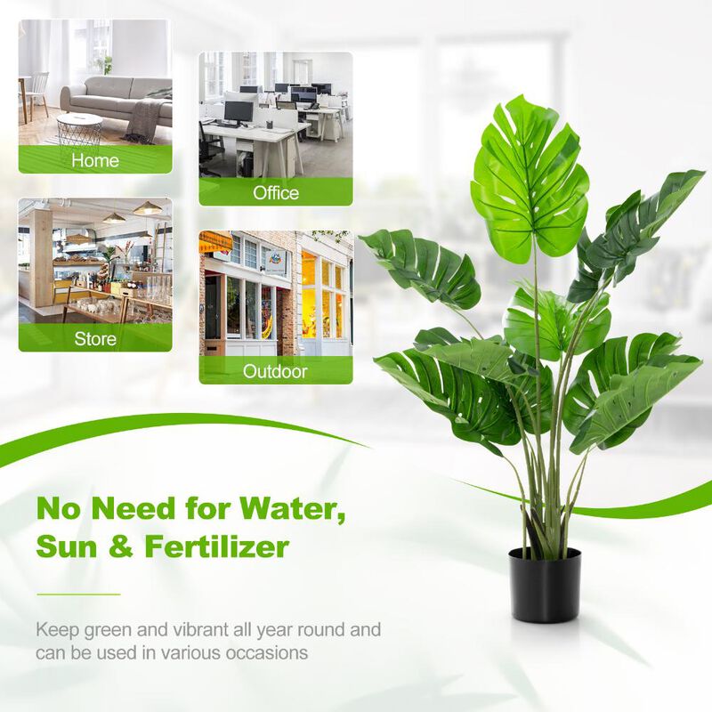 4 Feet Artificial Monstera Deliciosa Tree with 10 Leaves of Different Sizes