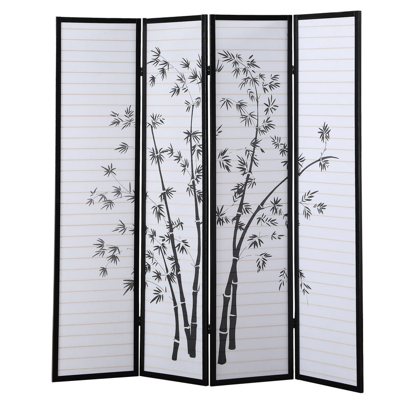 Streamdale Bamboo Print 4-Panel Framed Room Screen/Divider, Black