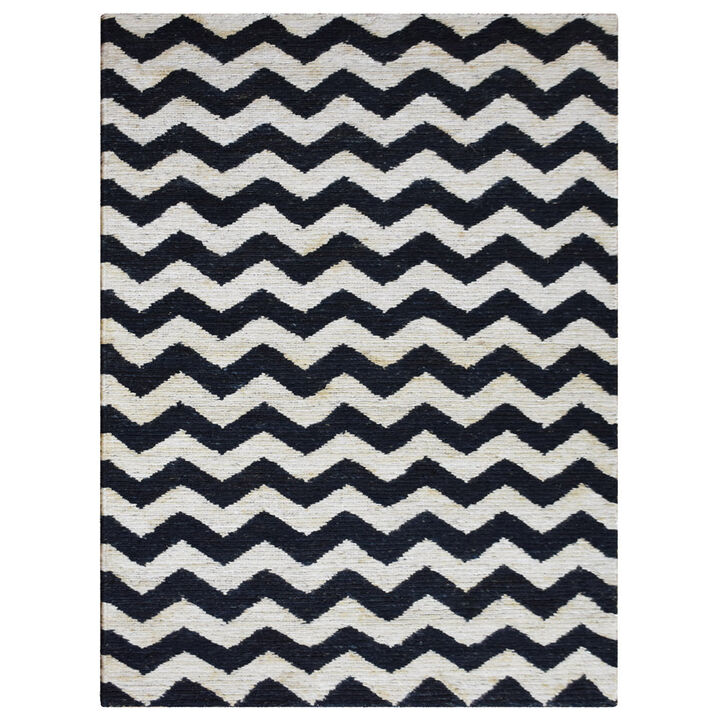 HAND KNOTTED SUMAK JUTE ECO-FRIENDLY Contemporary AREA RUGS  - 3'x5', Rectangle Shape, Cream Black Color, Contemporary, High Pile, Natural Fiber, Outdoor Indoor Handmade Area Rugs (J00014)