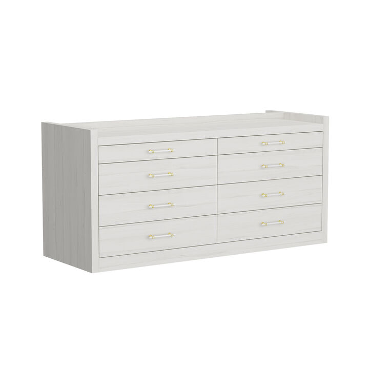 FUFU&GAGA 8-Drawer Bedroom Island Storage Cabinet, White Finish with Wood Grain, Gold and White Handles (66.5" W x 23.6" D x 31.5" H),White
