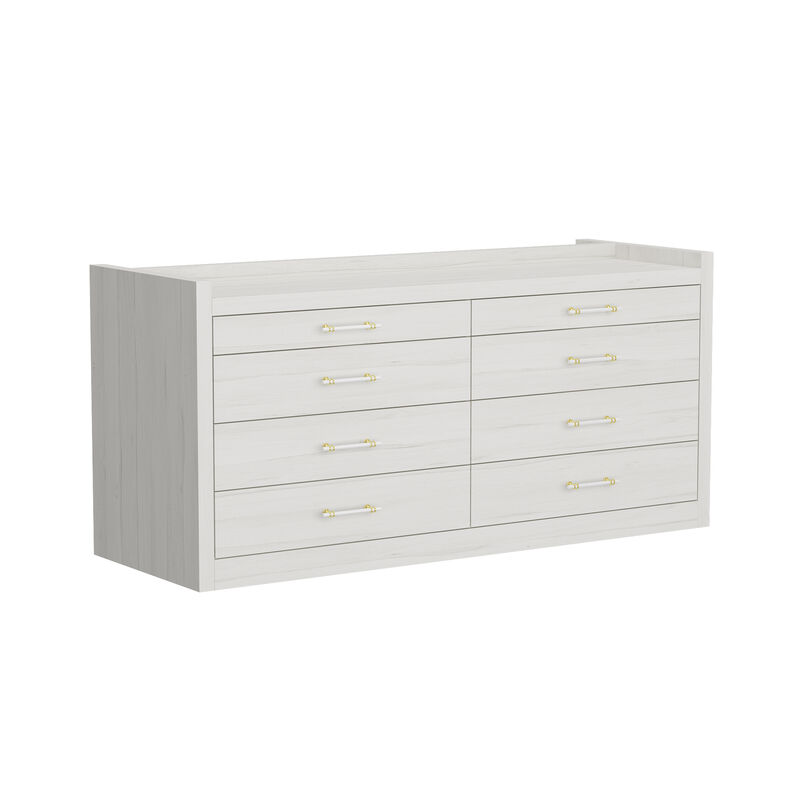 FUFU&GAGA 8-Drawer Bedroom Island Storage Cabinet, White Finish with Wood Grain, Gold and White Handles (66.5" W x 23.6" D x 31.5" H),White
