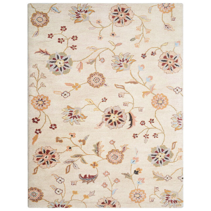 RUGSOTIC CARPETS HAND TUFTED WOOL ECO-FRIENDLY AREA RUGS  - 5'x8', Rectangle Shape, Cream, Floral Modern Design, High Pile Thick Handmade Anti Skid Area Rugs for Living Room, Bed Room (K00708)