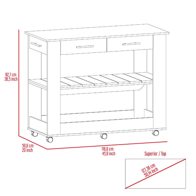 Kitchen Island 46 Inches Dozza, Kitchen, White / Light Oak