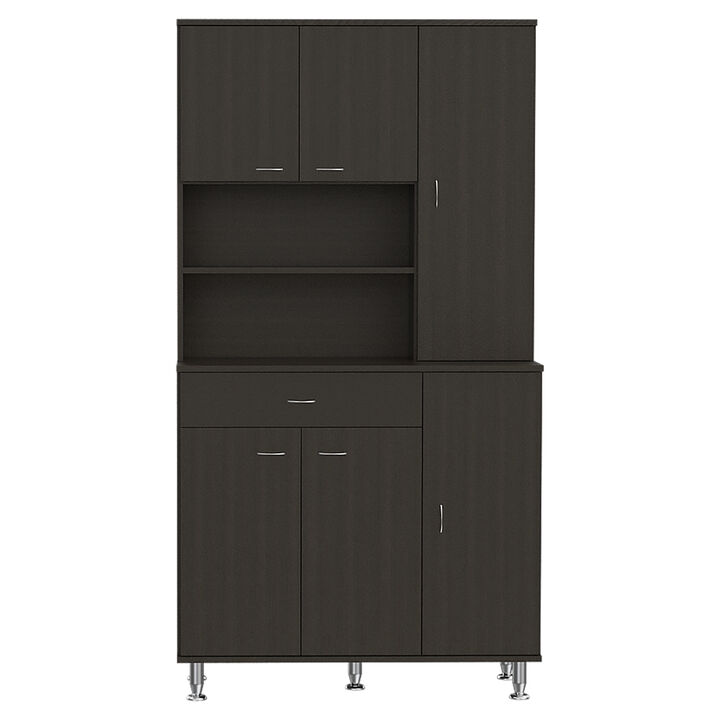 DEPOT E-SHOP Helis 90 Kitchen Pantry Cabinet, Two Open Shelves, One Drawer, Multiple Cabinets