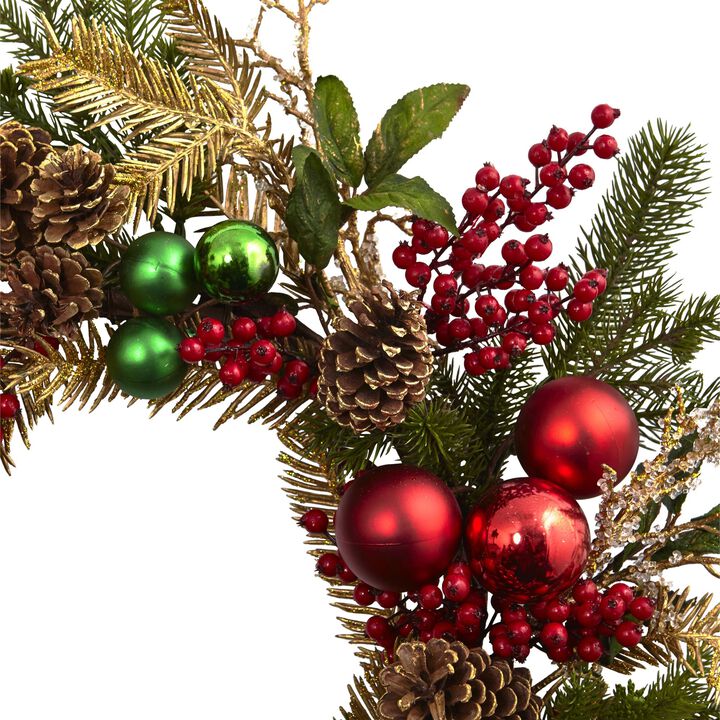 Hivvago 24" Ornament, Pine & Pine cone  Wreath