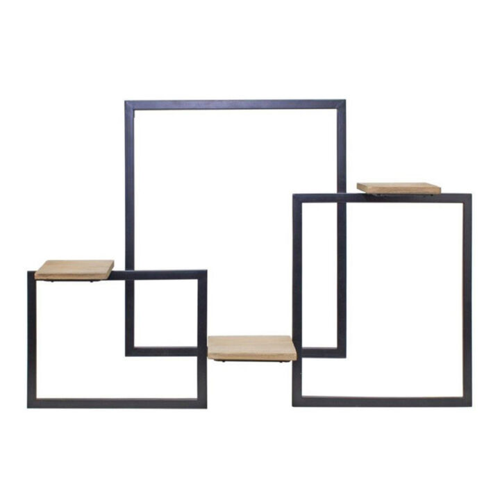 Metal Wall Hanging with Wood Shelves for Rustic Home Accent