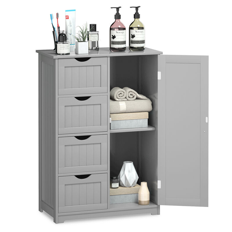 Costway Wooden 4 Drawer Bathroom Cabinet Storage Cupboard 2 Shelves Free Standing