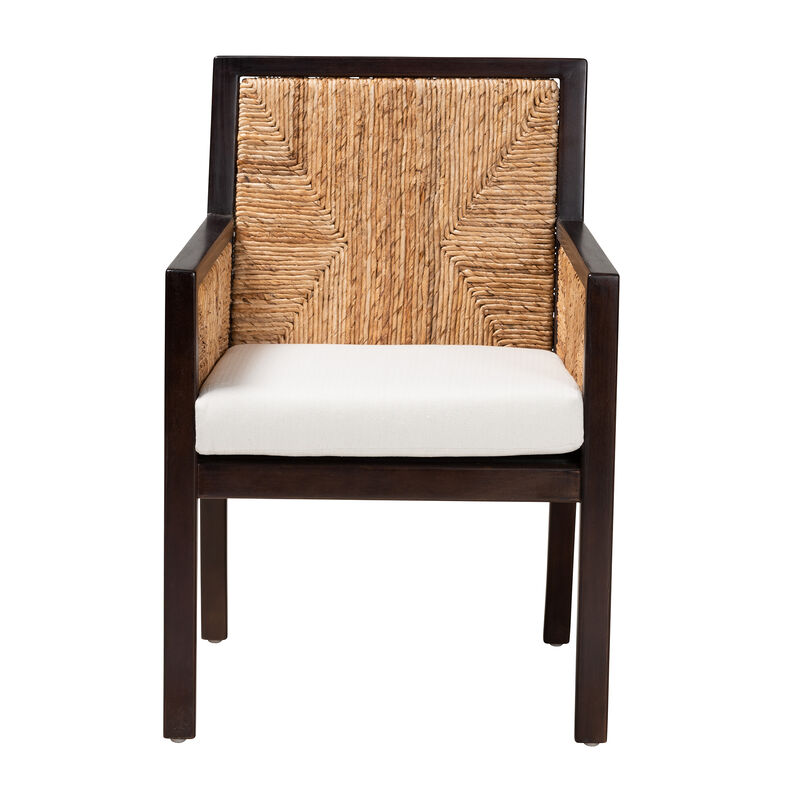 Bali & Pari Joana Modern Dark Brown Mahogany Wood and Natural Seagrass Dining Arm Chair