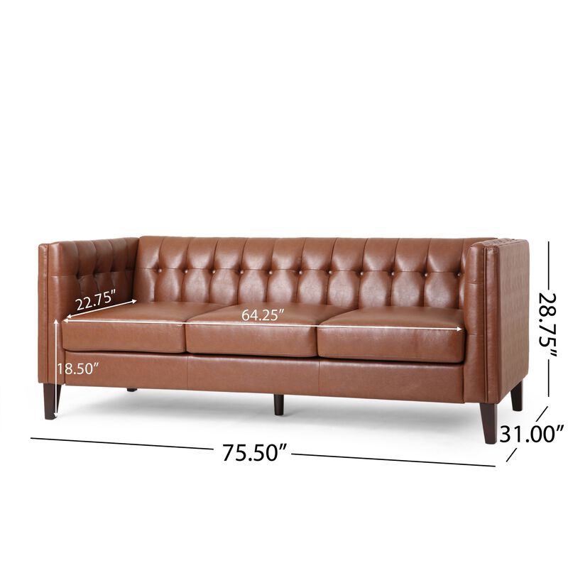 Ember Sofa with Chesterfield Tufted Brown Faux Leather Upholstery