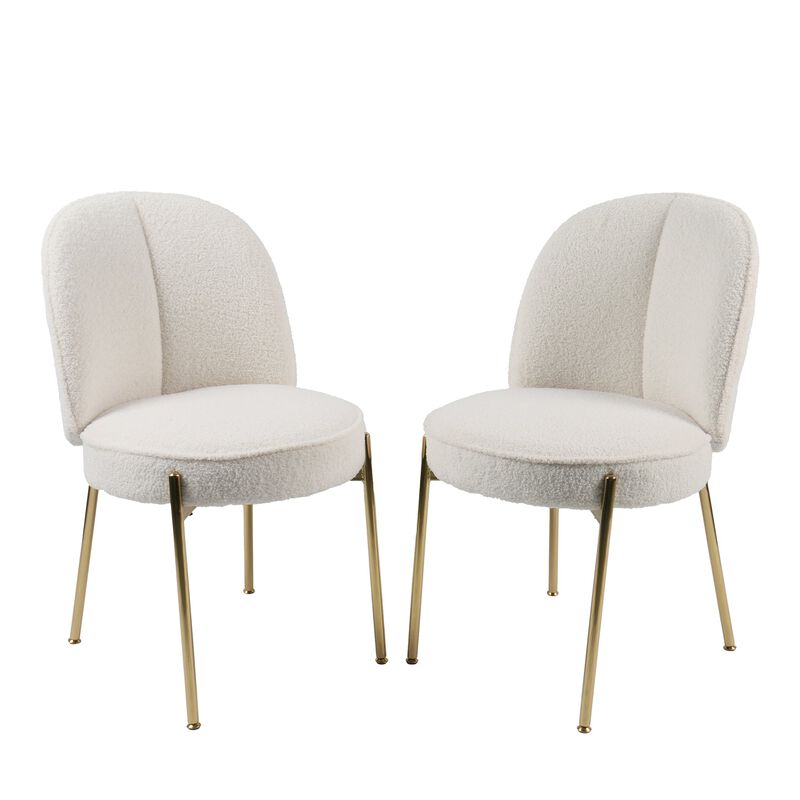 Teddy Fabric Dinning Chair (Set of 2) in Greamy White with Adjustable Foot Nails