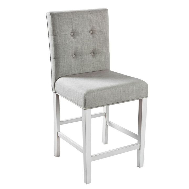 Fabric Upholstered Solid Wood Counter Height Chair, White and Gray, Pack of Two-Benzara
