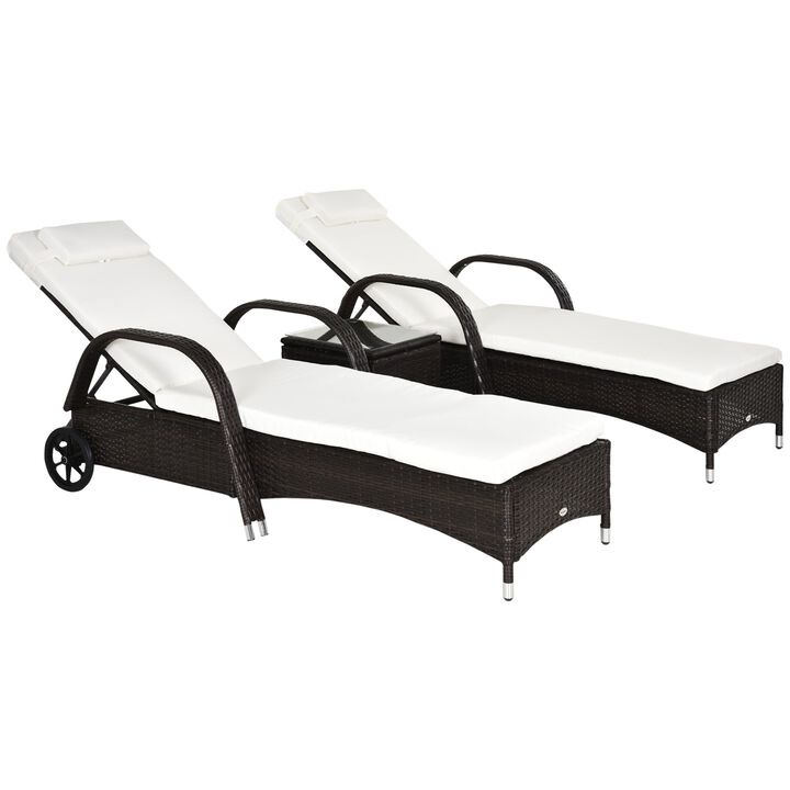 Brown Patio Comfort: 3-Piece Wicker Lounge Set with Cushions & Table
