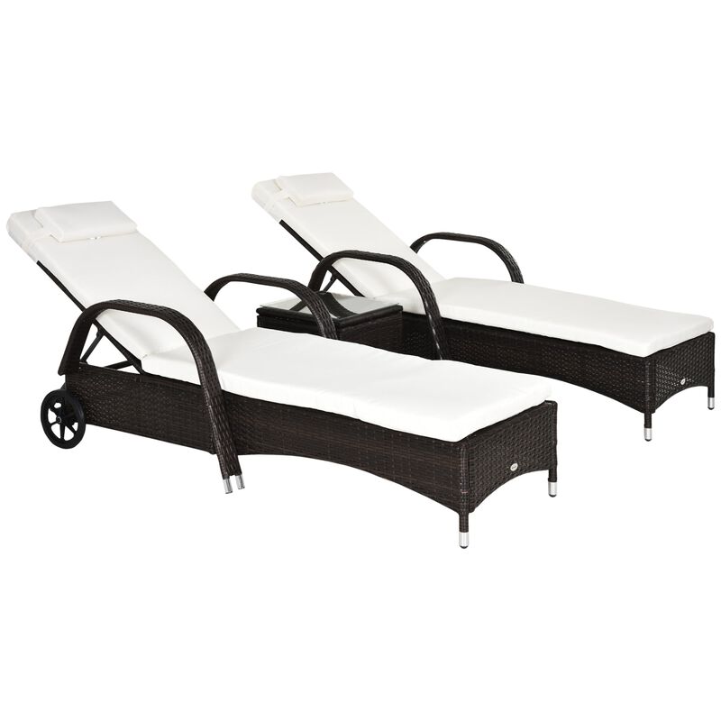 Brown Patio Comfort: 3-Piece Wicker Lounge Set with Cushions & Table