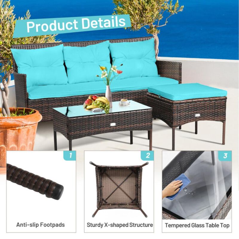 Hivvago 3 Pieces Patio Furniture Sectional Set with 5 Cozy Cushions