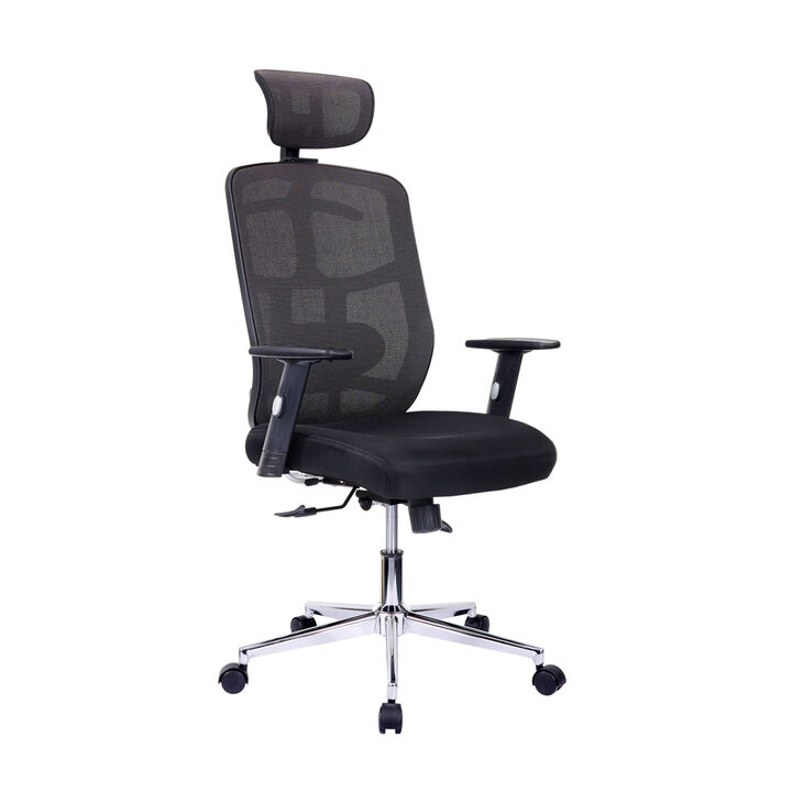 High Back Executive Mesh Office Chair With Arms, Lumbar Support And Chrome Base, Black