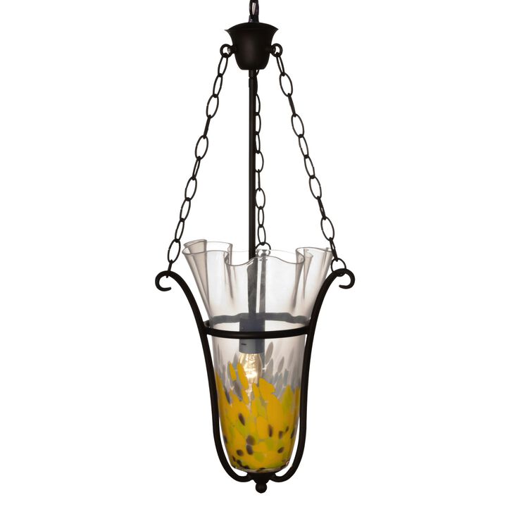 28" Yellow and Black Spiral Leaf Glass Pendant Ceiling Light Fixture