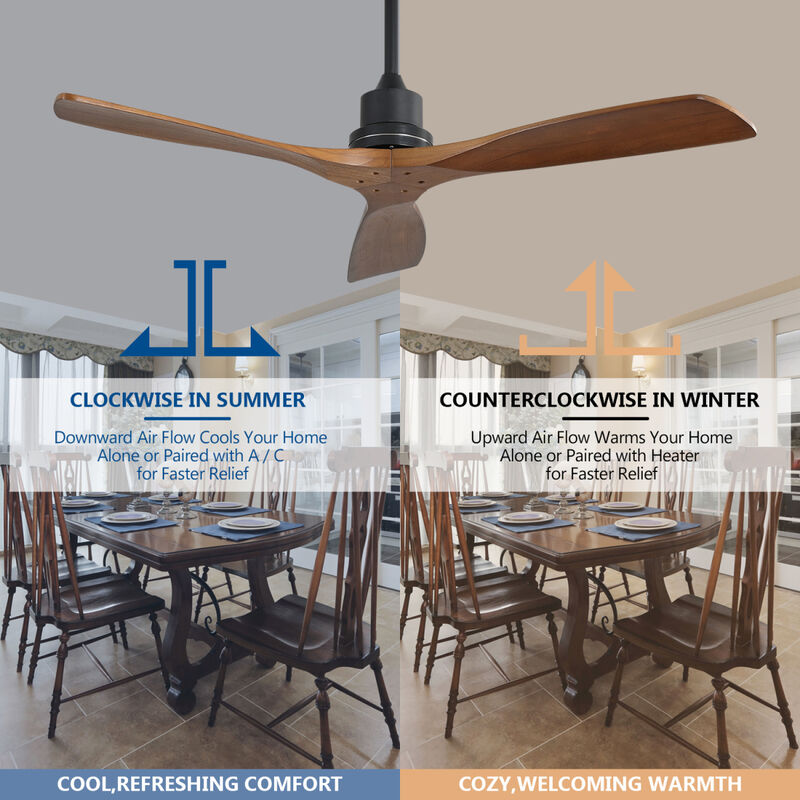 52 Inch Outdoor Farmhouse Ceiling Fan With Remote Carved Wood Fan Blade Reversible Motor