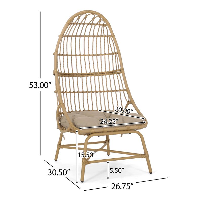 Elena Outdoor Accent Chair, Cocoon Egg Shape, 53 Inch Brown Rattan - Benzara