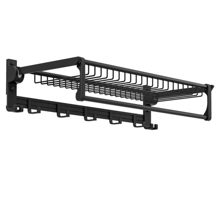 Hivvago Wall Mounted Towel Shelf with Adjustable Towel Bar and Movable Hooks No Assembly Required