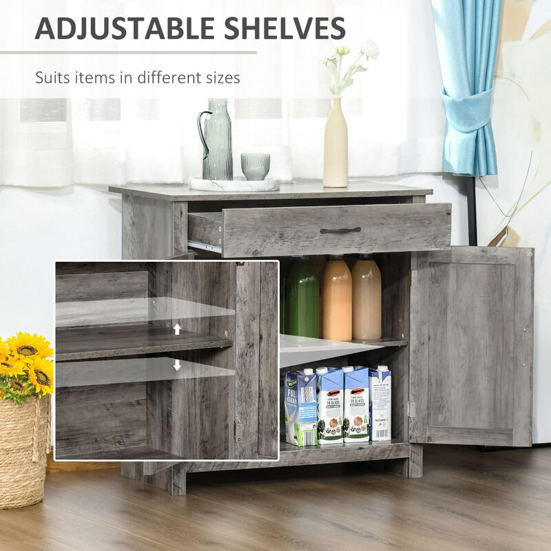 Gray Wash Farmhouse Buffet: 32" Sideboard with Barn Door Style