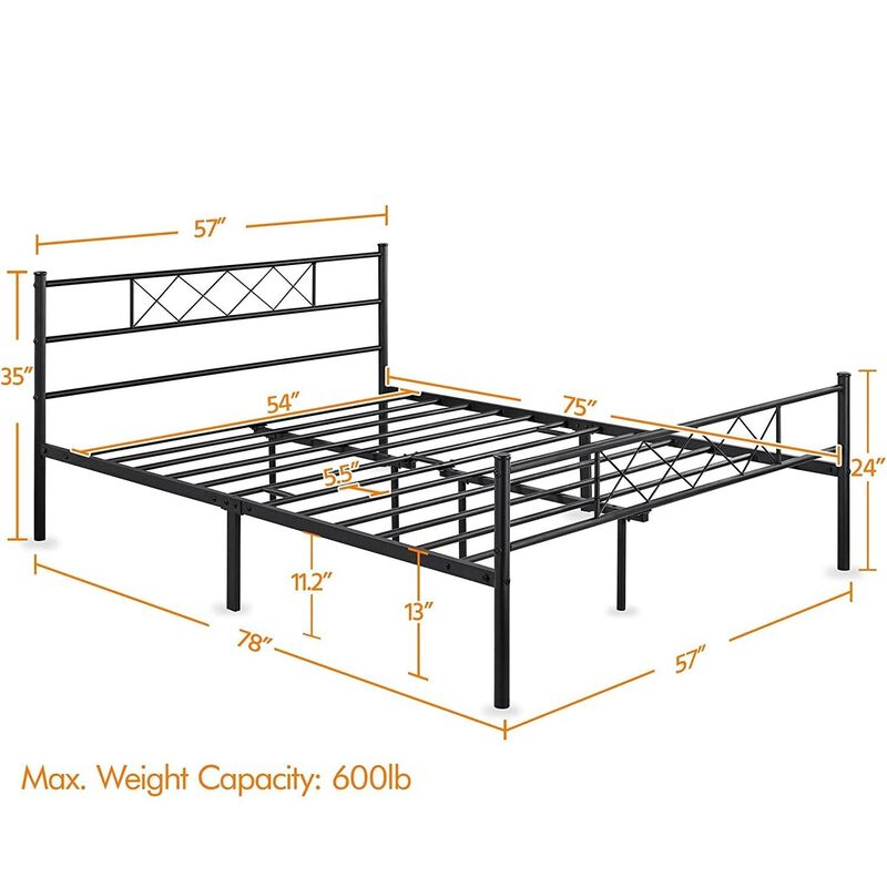 QuikFurn Full Size Traditional Powder Coated Slatted Metal Platform Bed