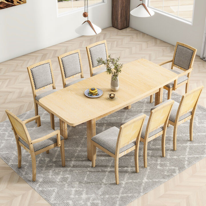 9-Piece Rustic Dining Set with 24" Leaf, 8 Chairs, Natural Finish