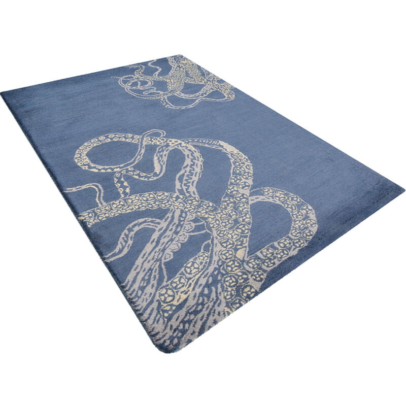 RUGSOTIC CARPETS HAND TUFTED WOOL ECO-FRIENDLY AREA RUGS  - 9'x12', Rectangle Shape, Blue & Beige, Contemporary Modern Design, High Pile Handmade Area Rugs for Living Room, Bed Room (K00512)