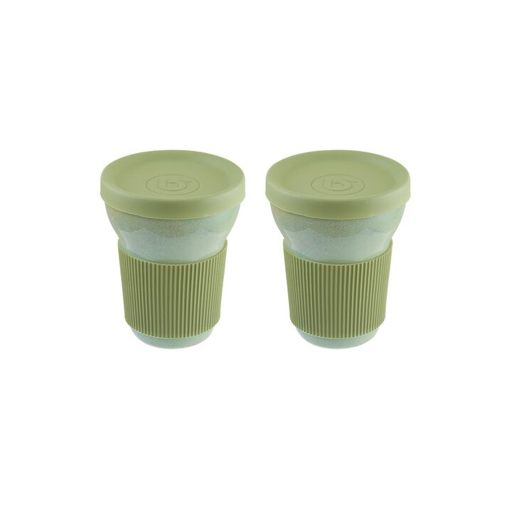 Sage dia.3.75" h:4.75" 12 oz. Round Green Porcelain Mug (Set of 2)
