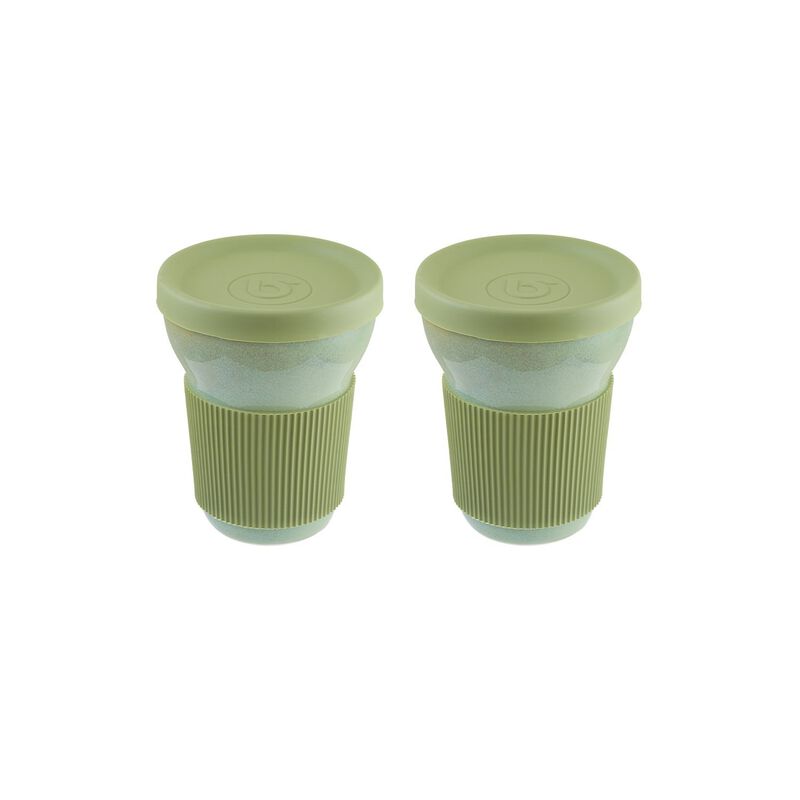 Sage dia.3.75" h:4.75" 12 oz. Round Green Porcelain Mug (Set of 2)
