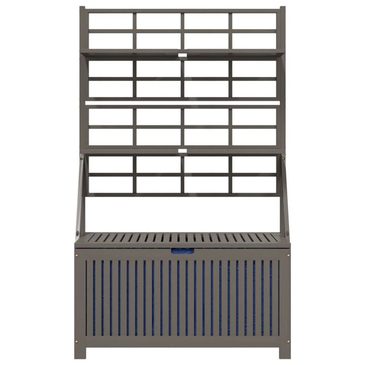 Garden Storage Box with Trellis, Shelves, Gray Acacia Wood, 63 Inch - Benzara
