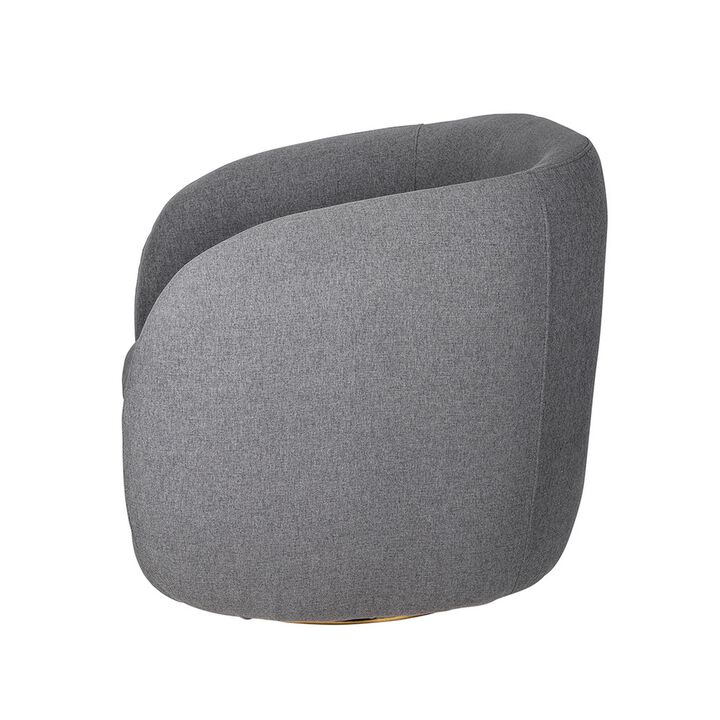 Eros 35 Inch Swivel Accent Chair, Plush Gray Fabric Upholstery, Gold Base - Benzara