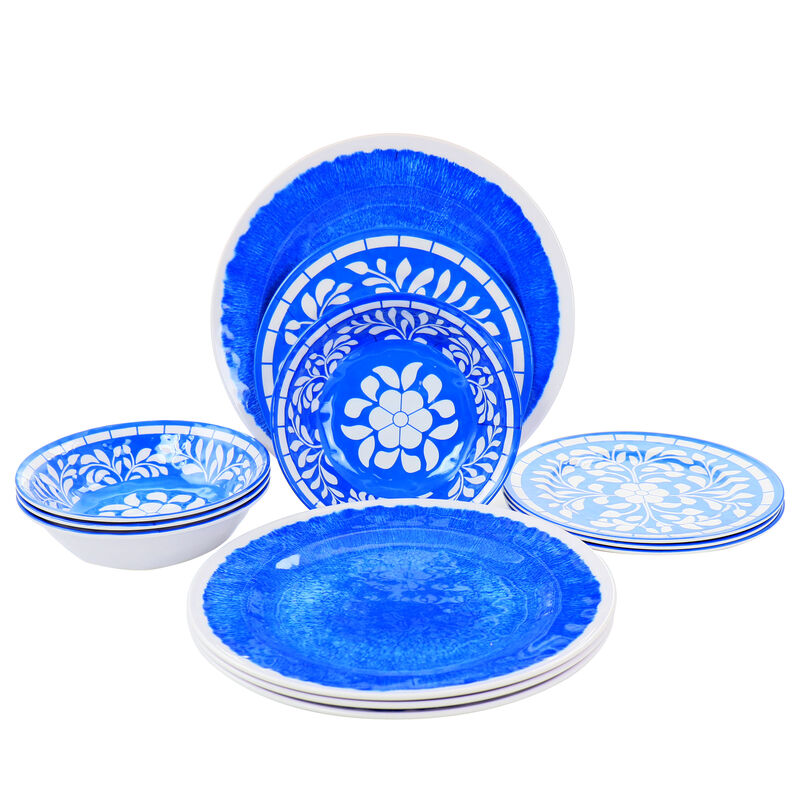 Elama Nelly 12 Piece Melamine Dinnerware Set in Blue