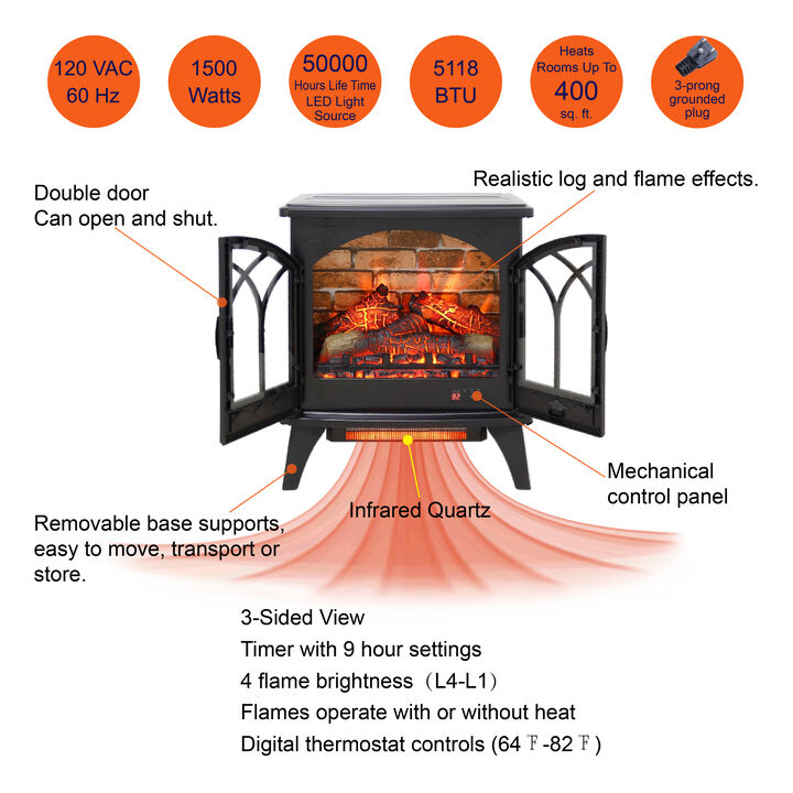 Streamdale 24 Inch 3D Infrared Electric Stove With Remote Control 0002