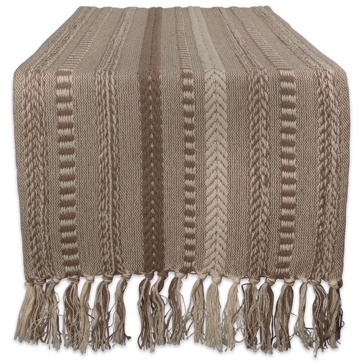 108" Brown Braided Stripe Rectangular Table Runner with Tassel Knots